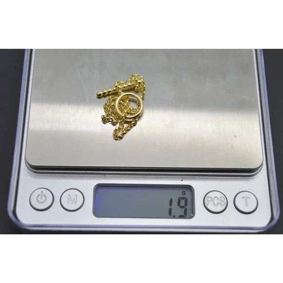 Real 14K Yellow Gold 8" Rolo Chain Textured Toggle Tag Clasp Bracelet 1.9 grams